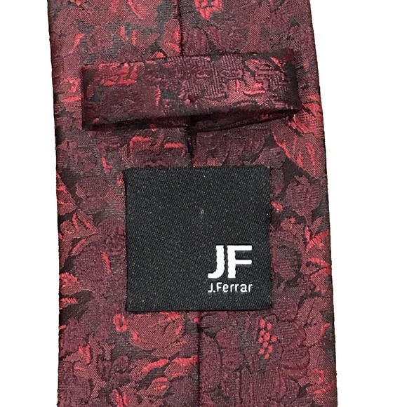 J.Ferrar Burgundy Black Floral Jacquard Men's Necktie Modern Slim Business - Picture 2 of 8